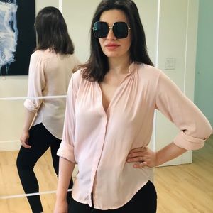 H&M blush chiffon V neck long sleeve blouse